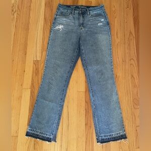 ✨ High Rise Straight Jeans Raw Hem Side Slit Size 10